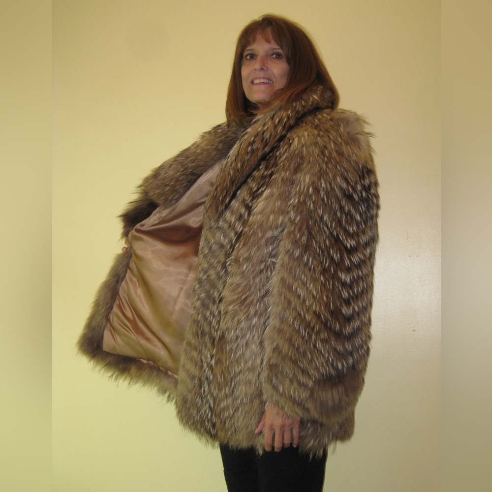 Vintage Finnish Raccoon Real Fur Long Jacket - Size Large